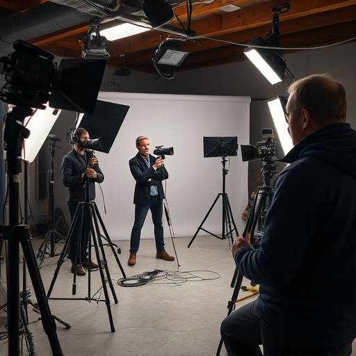 Billede af Stjerne Interview Studios' team, der arbejder koncentreret under en optagelse.